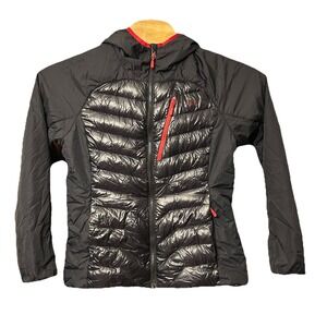 LL Bean Women's Downtek Hybrid Winter Jacket SZ Small Black Red Hooded Down Fill
